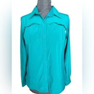 Columbia Omni-Shade Sun Protection Teal Button-Up Long Sleeve Shirt, Size L